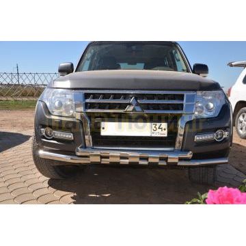 Защита переднего бампера с декором d60/60 для Mitsubishi Pajero 4 2006-2017