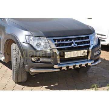Защита переднего бампера с декором d60/60 для Mitsubishi Pajero 4 2006-2017