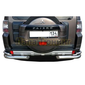 Защита заднего бампера двойная угловая d76/42 для Mitsubishi Pajero 4 2006-2017
