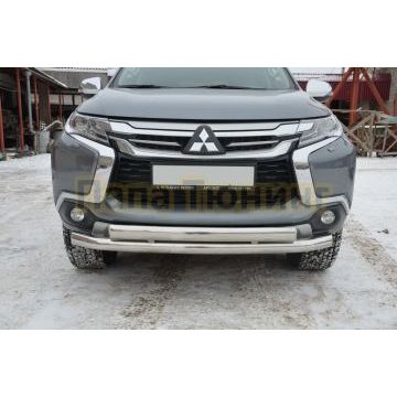 Защита переднего бампера двойная d76/75х42 овал Папа Тюнинг для Mitsubishi Pajero Sport 2017-