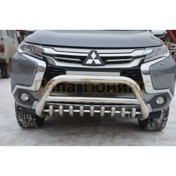Защита переднего бампера скоба низкая+акула d76/60/42 для Mitsubishi Pajero Sport 2016-2021
