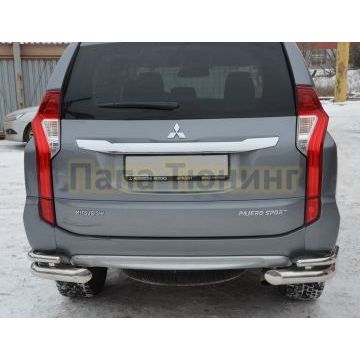 Защита заднего бампера угловая двойная d76/42 для Mitsubishi Pajero Sport 2016-2021