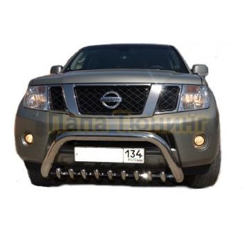 Защита переднего бампера скоба низкая+акула d76/60/42 для Nissan Pathfinder 2004-2010 Защита переднего бампера скоба низкая+акула d76/60/42 для Nissan Pathfinder 2004-2010
