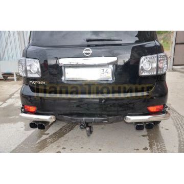 Защита заднего бампера угловая двойная d76/42 для Nissan Patrol 2010-2013
