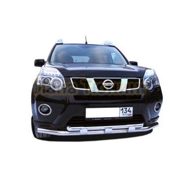 Защита переднего бампера двойная с перемычками Папа Тюнинг d60/42 для Nissan X-trail 2010-2015 (Т31) Второе поколение (в т.ч. Рестайлинг 2010г.)