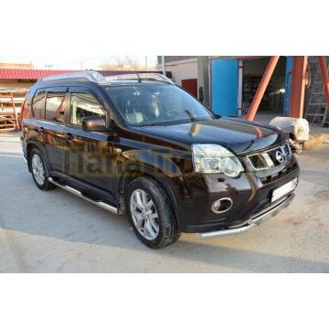 Пороги труба с проступью d76 для Nissan X-trail 2007-2010 (Т31) Второе поколение (в т.ч. Рестайлинг 2010г.)