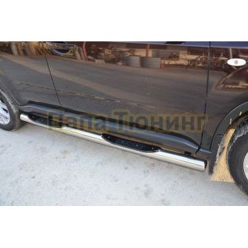 Пороги труба с проступью d76 для Nissan X-trail 2007-2010 (Т31) Второе поколение (в т.ч. Рестайлинг 2010г.)