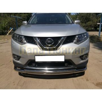 Защита переднего бампера двойная (радиус) d60/42 для Nissan X-trail 2015-2018 (Т32)
