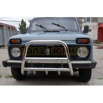 Защита переднего бампера скоба низкая+акула d53/42 для Niva 2121 1976-
