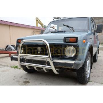 Защита переднего бампера скоба низкая+акула d53/42 для Niva 2121 1976-
