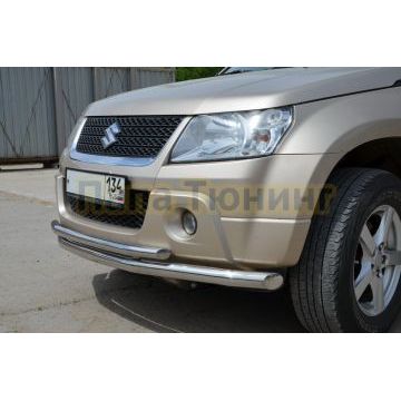 Защита переднего бампера двойная (радиус) d60/42 для Suzuki Grand Vitara 2005-2012