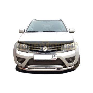 Защита переднего бампера (радиус) двойная d60/42 для Suzuki Grand Vitara 2013-2015