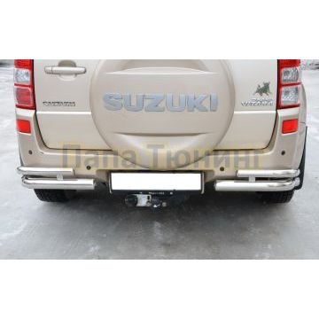 Защита заднего бампера угловая двойная d60/42 для Suzuki Grand Vitara 2013-2015