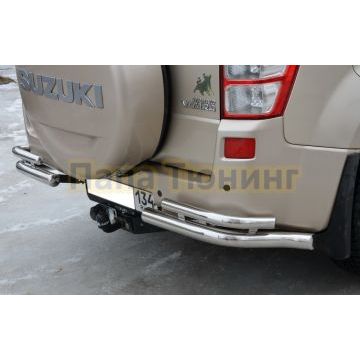Защита заднего бампера угловая двойная d60/42 для Suzuki Grand Vitara 2013-2015