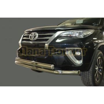 Защита переднего бампера двойная d76/75х42 овал для Toyota Fortuner 2017-