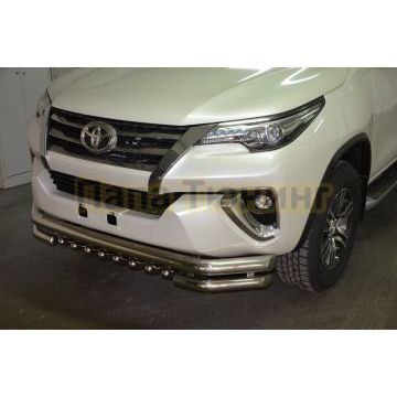 Защита переднего бампера тройная с защитой акула d76/60/42 для Toyota Fortuner 2017-