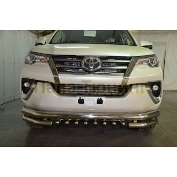 Защита переднего бампера тройная с защитой акула d76/60/42 для Toyota Fortuner 2017-