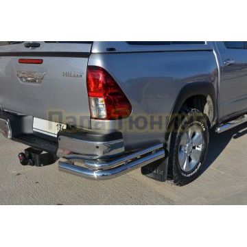 Защита заднего бампера угловая двойная Папа Тюнинг d76/42 для Toyota Hilux 2021-