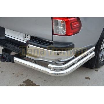 Защита заднего бампера угловая большая двойная Папа Тюнинг d76/42 для Toyota Hilux 2021-