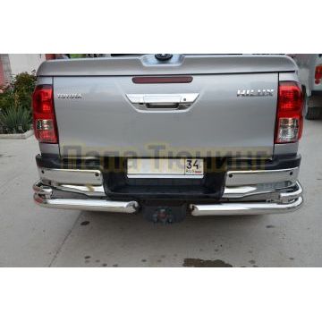 Защита заднего бампера угловая большая двойная Папа Тюнинг d76/42 для Toyota Hilux 2021-