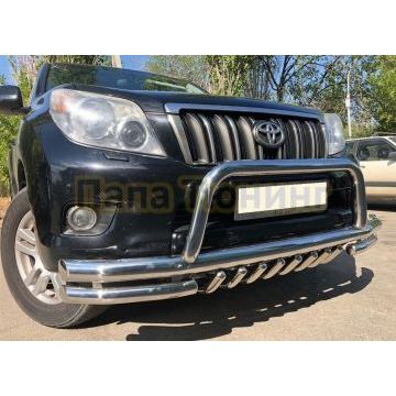 Защита переднего бампера «акула»+скоба d76/60/42 для Toyota Land Cruiser Prado 150 2009-2013