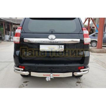 Защита заднего бампера угловая двойная под фаркоп d76/42 для Toyota Land Cruiser Prado 150 2009-2013
