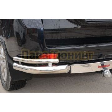 Защита заднего бампера угловая двойная под фаркоп d76/42 для Toyota Land Cruiser Prado 150 2009-2013