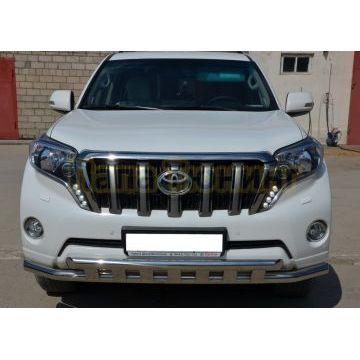 Защита переднего бампера с пластинами d60/60 для Toyota Land Cruiser Prado 150 2013-2017