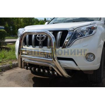 Защита переднего бампера скоба высок+ акула d76/60/42 для Toyota Land Cruiser Prado 150 2013-2017
