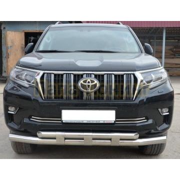 Защита переднего бампера двойная с пластинами d76/60 для Toyota Land Cruiser Prado 150 2017-