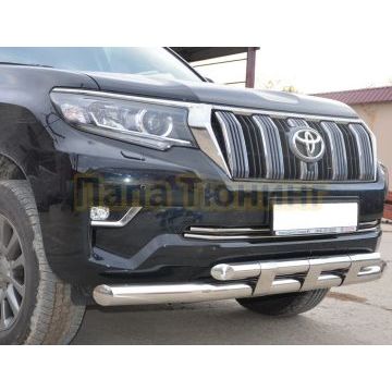 Защита переднего бампера двойная с пластинами d76/60 для Toyota Land Cruiser Prado 150 2017-