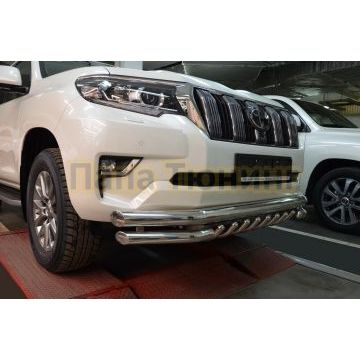 Защита переднего бампера тройная с защитой акула d76/60/42 для Toyota Land Cruiser Prado 150 2017-