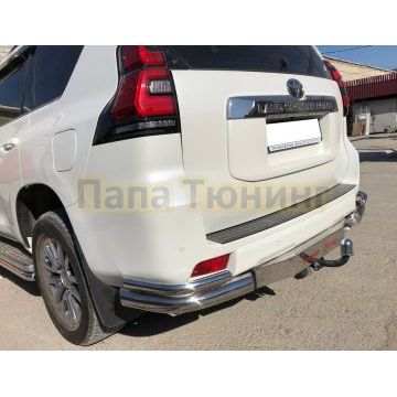 Защита заднего бампера угловая двойная под фаркоп d76/42 для Toyota Land Cruiser Prado 150 2017-