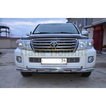 Защита переднего бампера двойная с пластинами d76/76 для Toyota Land Cruiser 200 2012-2015