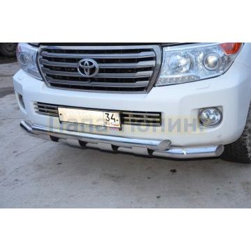 Защита переднего бампера двойная с пластинами d76/76 для Toyota Land Cruiser 200 2012-2015