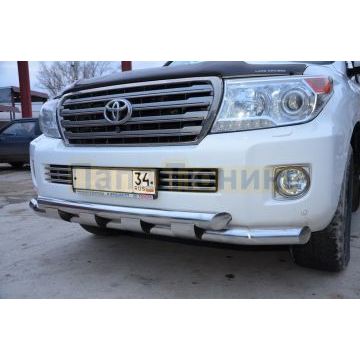 Защита переднего бампера двойная с пластинами d76/76 для Toyota Land Cruiser 200 2012-2015