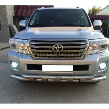 Защита переднего бампера двойная с пластинами d76/60 для Toyota Land Cruiser 200 2012-2015