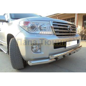 Защита переднего бампера двойная с пластинами d76/60 для Toyota Land Cruiser 200 2012-2015