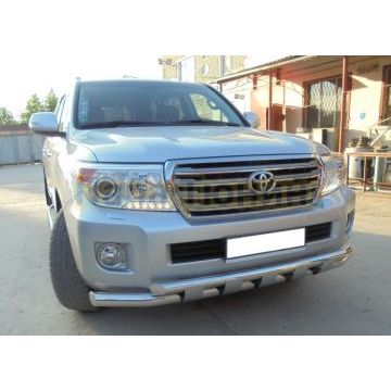 Защита переднего бампера двойная с пластинами d76/60 для Toyota Land Cruiser 200 2012-2015
