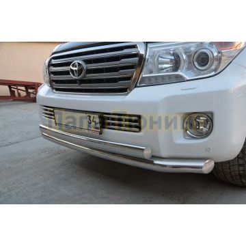 Защита переднего бампера двойная d76/75х42 овал для Toyota Land Cruiser 200 2012-2015