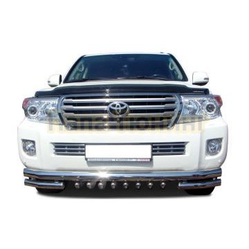 Защита переднего бампера тройная с защитой «акула» d76/60/42 для Toyota Land Cruiser 200 2012-2015