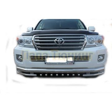 Защита переднего бампера тройная с защитой «акула» d76/42/42 для Toyota Land Cruiser 200 2012-2015