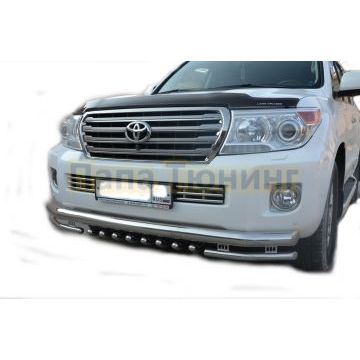Защита переднего бампера тройная с защитой «акула» d76/42/42 для Toyota Land Cruiser 200 2012-2015