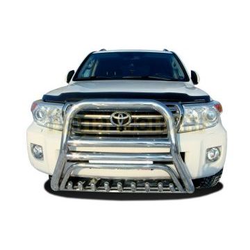 Защита переднего бампера скоба высокая+ «акула» d76/60/42 для Toyota Land Cruiser 200 2012-2015