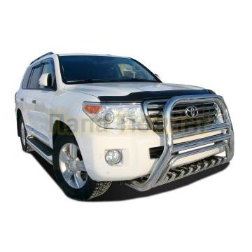 Защита переднего бампера скоба высокая+ «акула» d76/60/42 для Toyota Land Cruiser 200 2012-2015