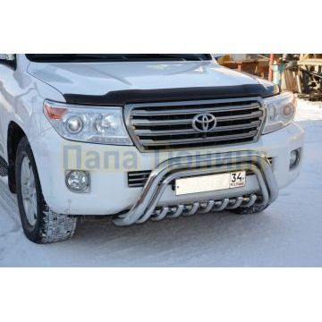 Защита переднего бампера скоба низкая двойная + «акула» d76/42/42 для Toyota Land Cruiser 200 2012-2015