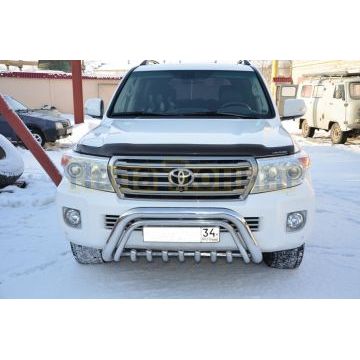 Защита переднего бампера скоба низкая двойная + «акула» d76/42/42 для Toyota Land Cruiser 200 2012-2015