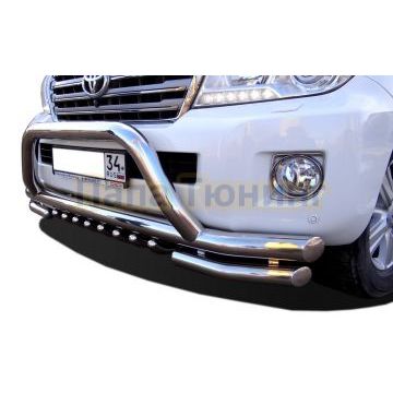 Защита переднего бампера «акула»+скоба d76/60/42 для Toyota Land Cruiser 200 2012-2015