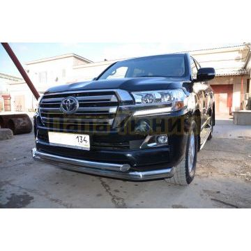 Защита переднего бампера двойная d76/60 для Toyota Land Cruiser 200 2015-
