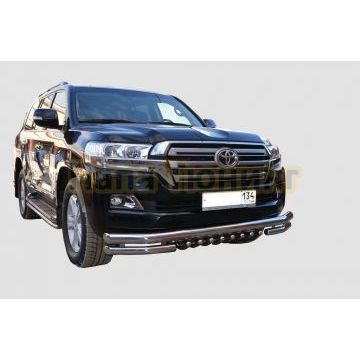 Защита переднего бампера тройная с защитой «акула» d76/60/42 для Toyota Land Cruiser 200 2015-